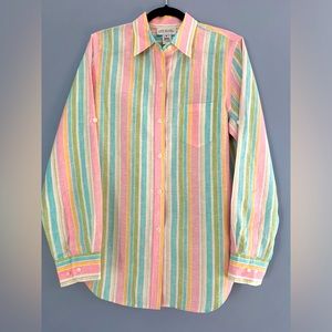 Jones New York Country 100% Linen Blouse Pink Striped Like New Size M For Spring
